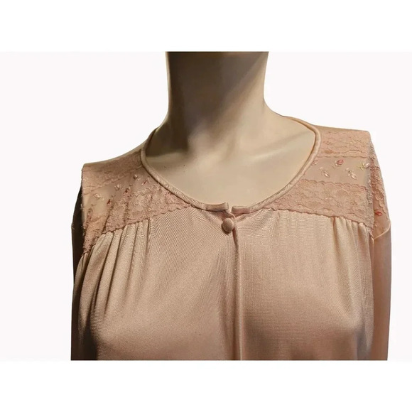 Vtg 70s Vanity Fair  Pink Button Front Robe Nightgown Long Sleeve Lace  XXL - Picture 3 of 9